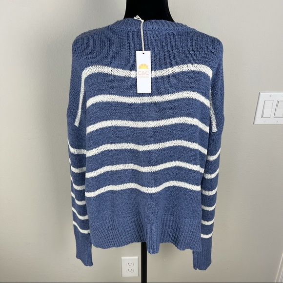 NWT C&C California dark blue with white stripes round neck slouchy fit swea… - Picture 10 of 15